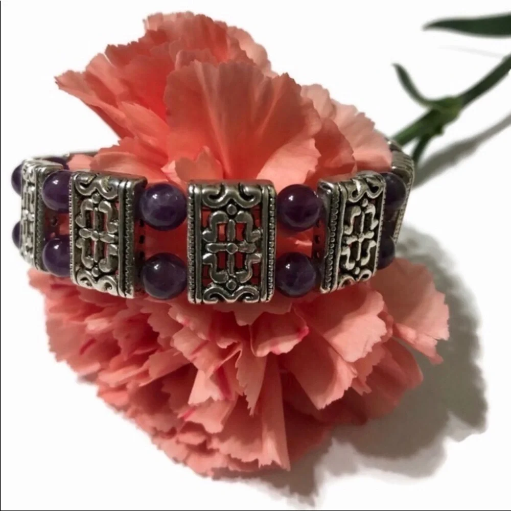 Handmade Amethyst Silver Tone Bracelet - Picture 5 of 7
